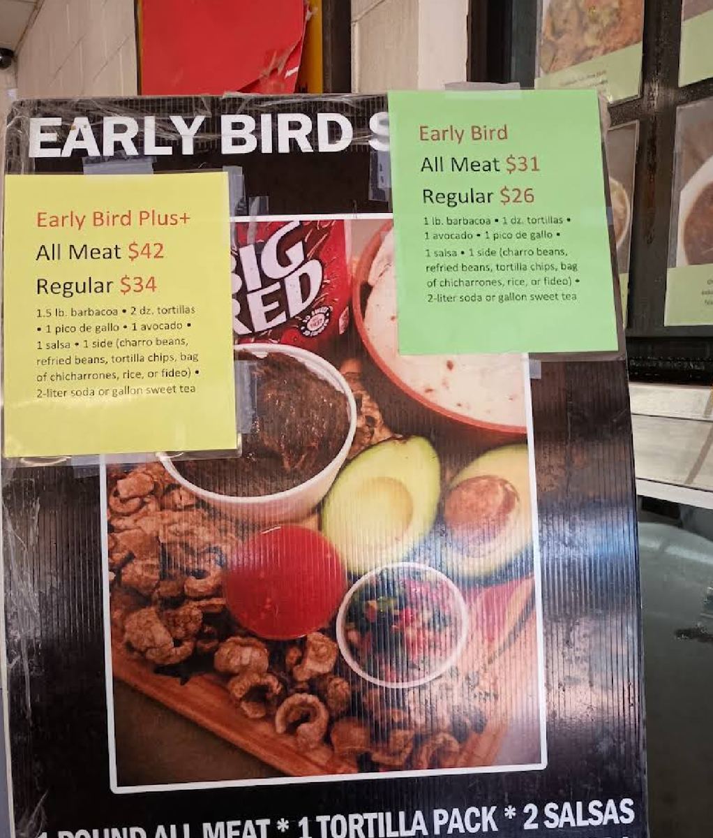 Early Bird specials sign